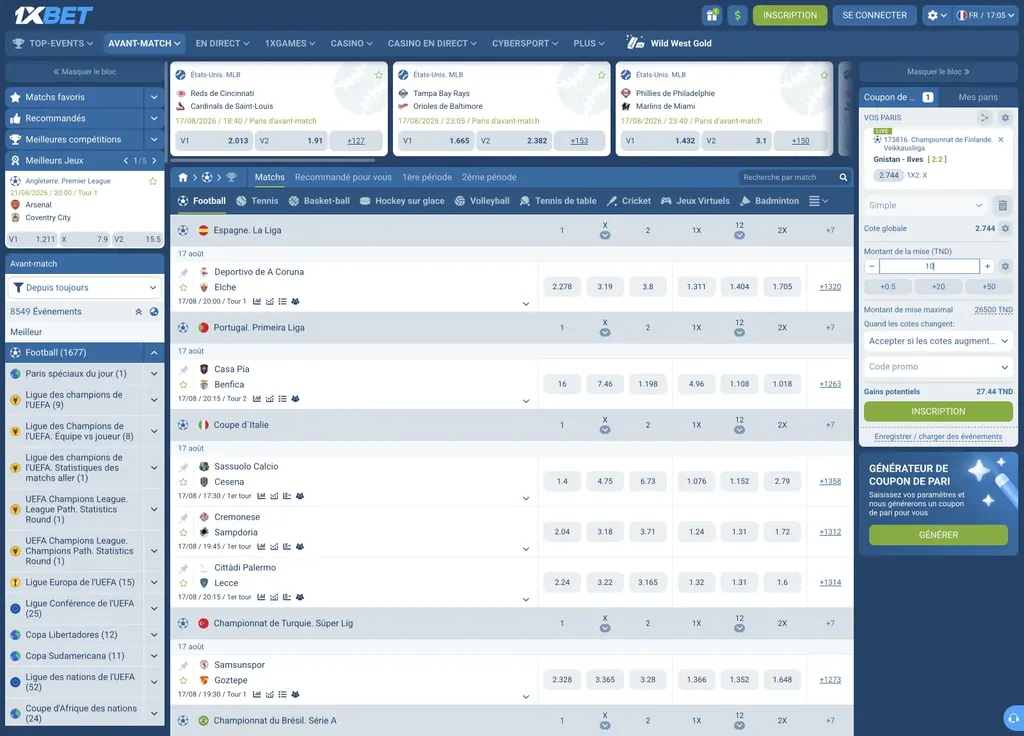 Cotes des matchs de football sur 1xBet