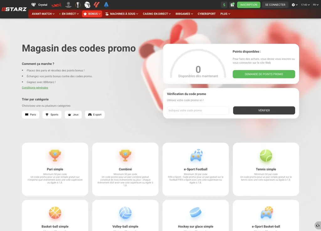 Offres promotionnelles de 888starz