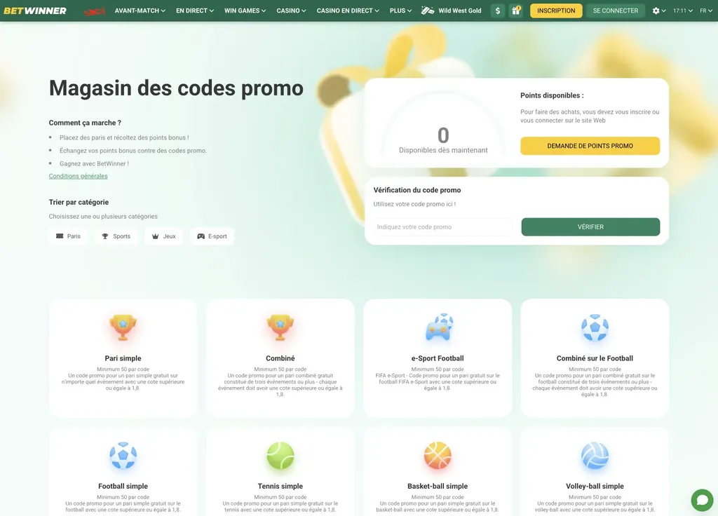 Offres promotionnelles de Betwinner