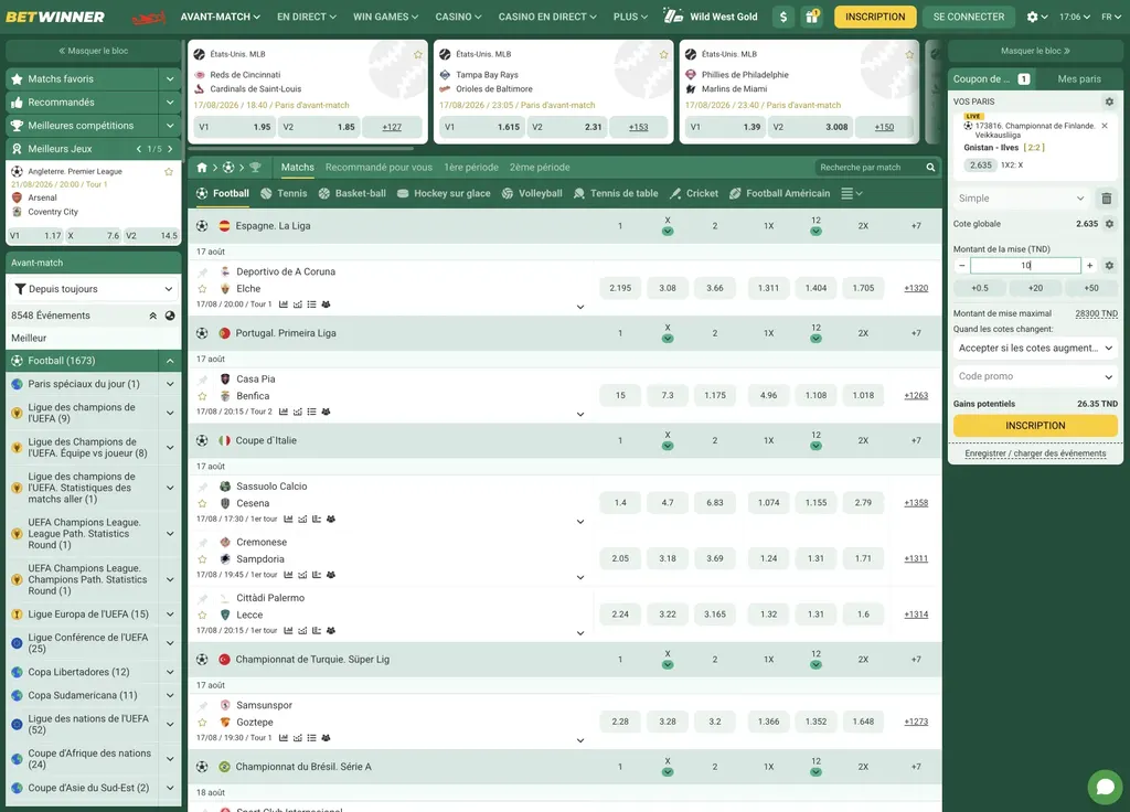 Cotes des matchs de football sur Betwinner