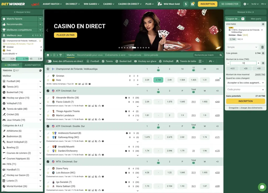 Page d'accueil de Betwinner, site de paris sportifs disponible en Afrique