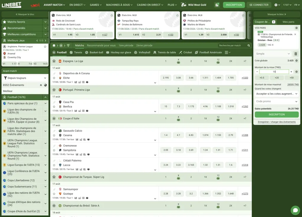 Cotes des matchs de football sur Linebet