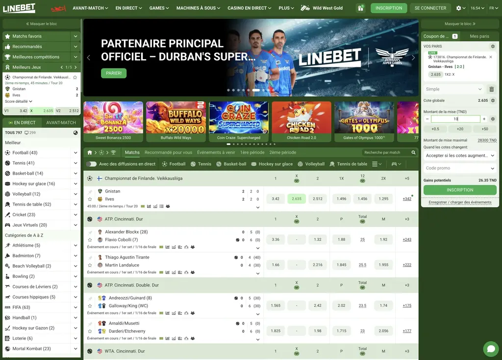 Page d'accueil de Linebet, site de paris sportifs disponible en Afrique