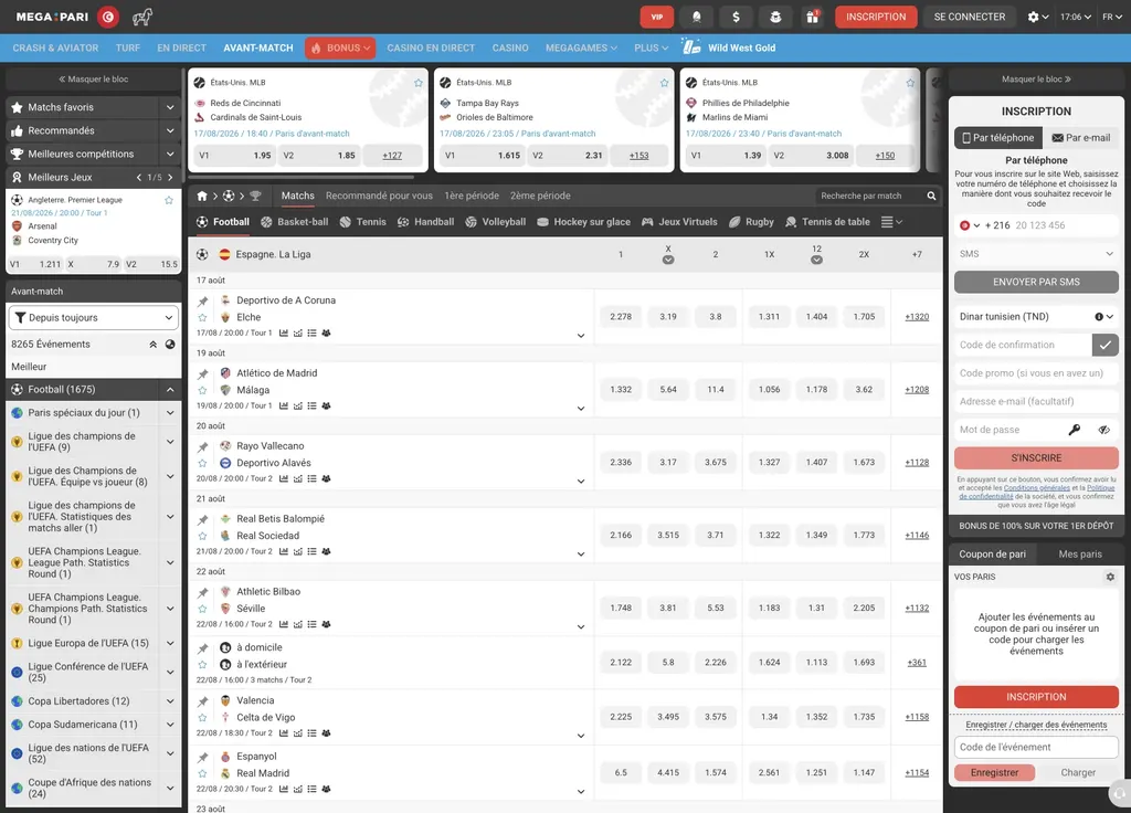 Cotes des matchs de football sur Megapari