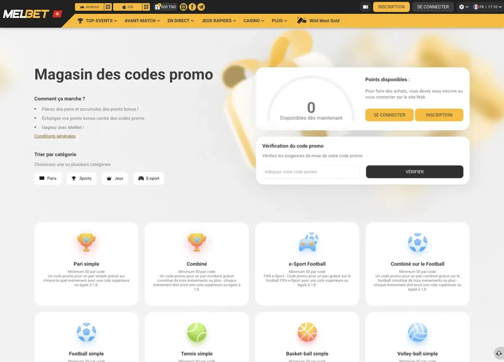 Offres promotionnelles de Melbet
