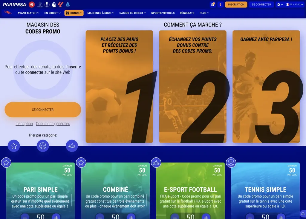 Offres promotionnelles de Paripesa