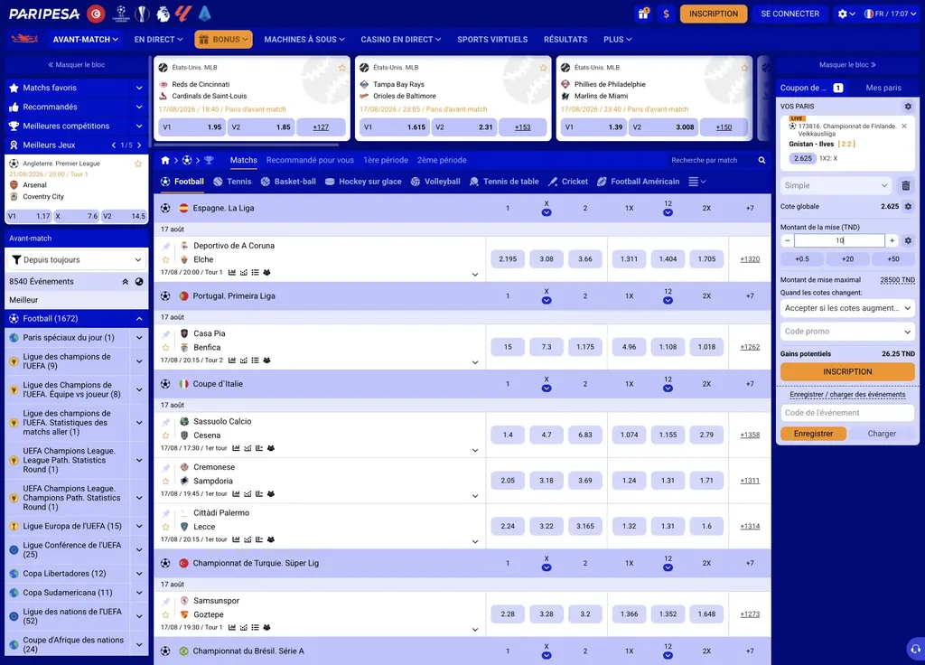 Cotes des matchs de football sur Paripesa