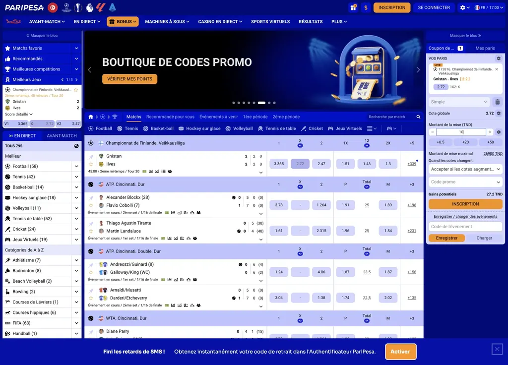 Page d'accueil de Paripesa, site de paris sportifs disponible en Afrique