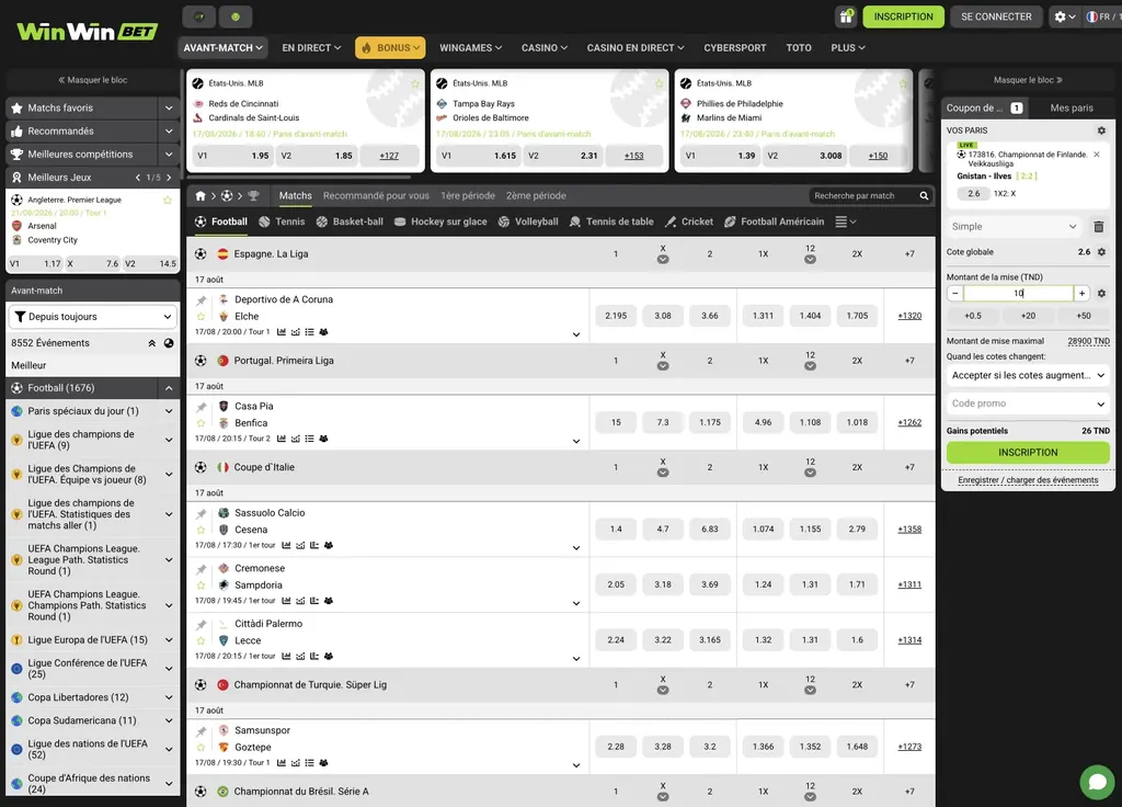 Cotes des matchs de football sur WinWin